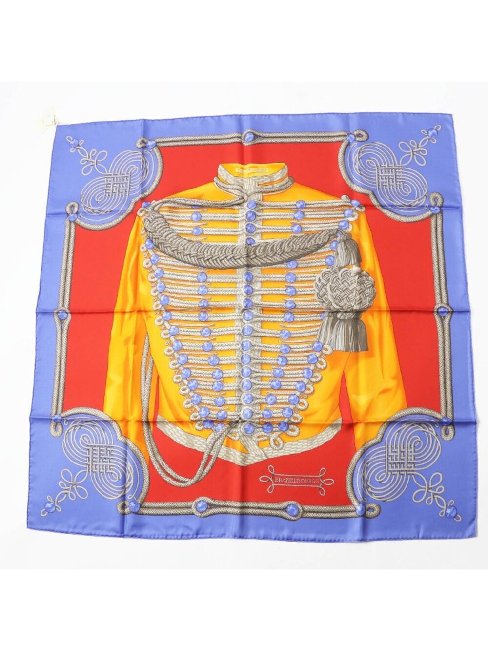 Hermes Carre 90 Galons Et Brandebourgs Silk Bl Lavande Rouge Scarf